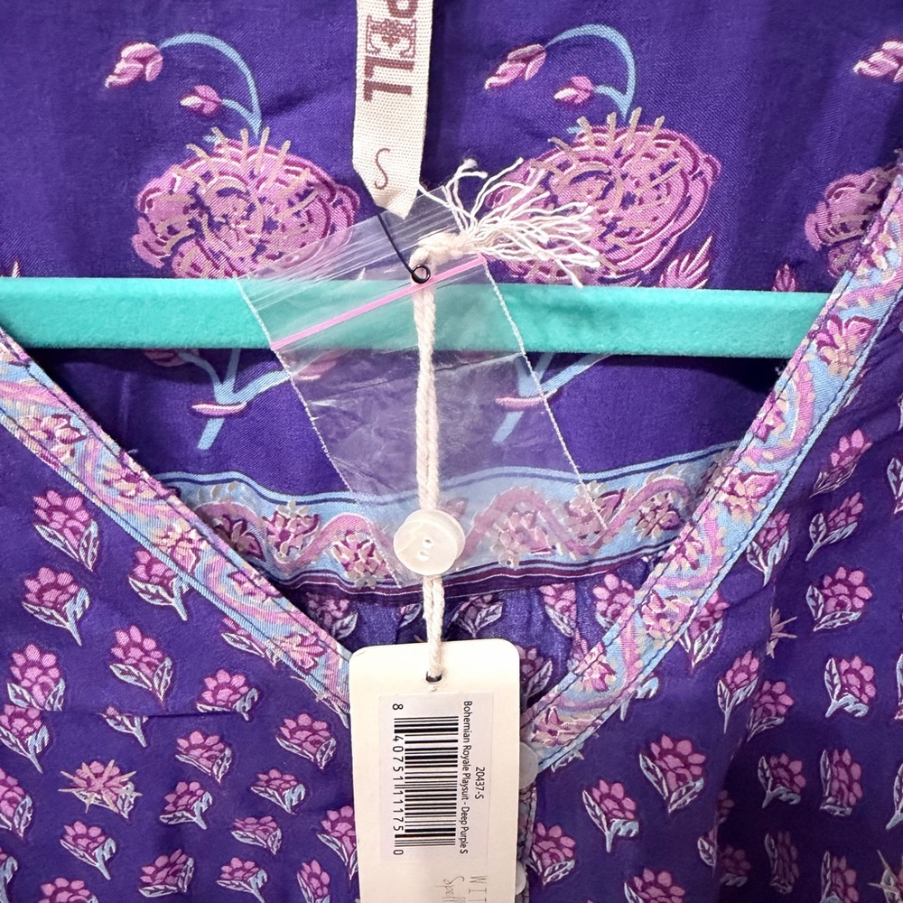 Spell Purple Tunic with Pink Floral Trim - Picture 2 of 3